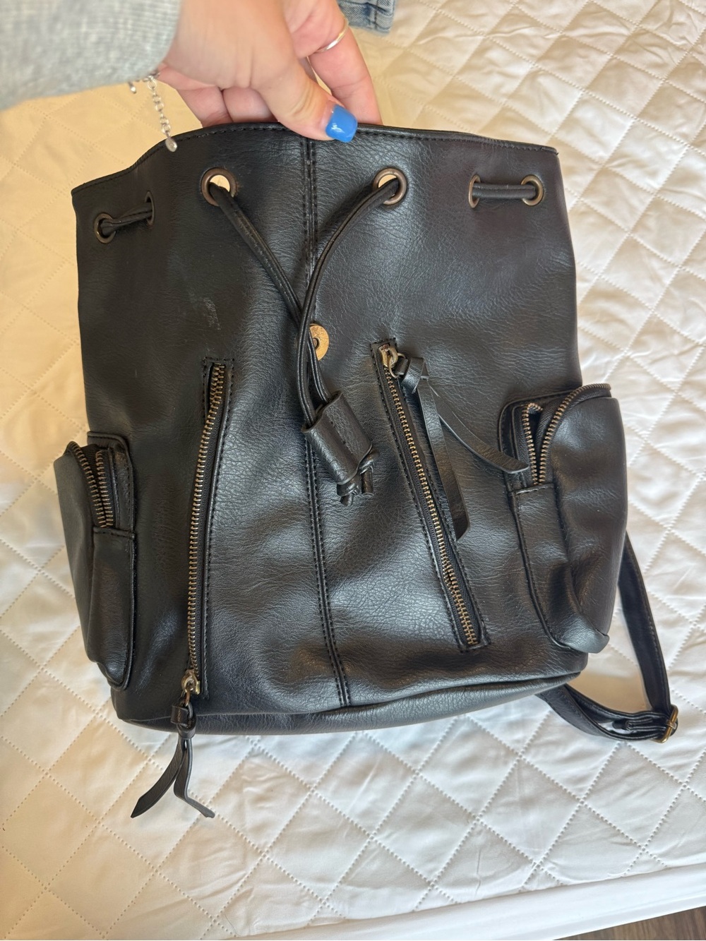 Target Black Faux Leather Drawstring Backpack